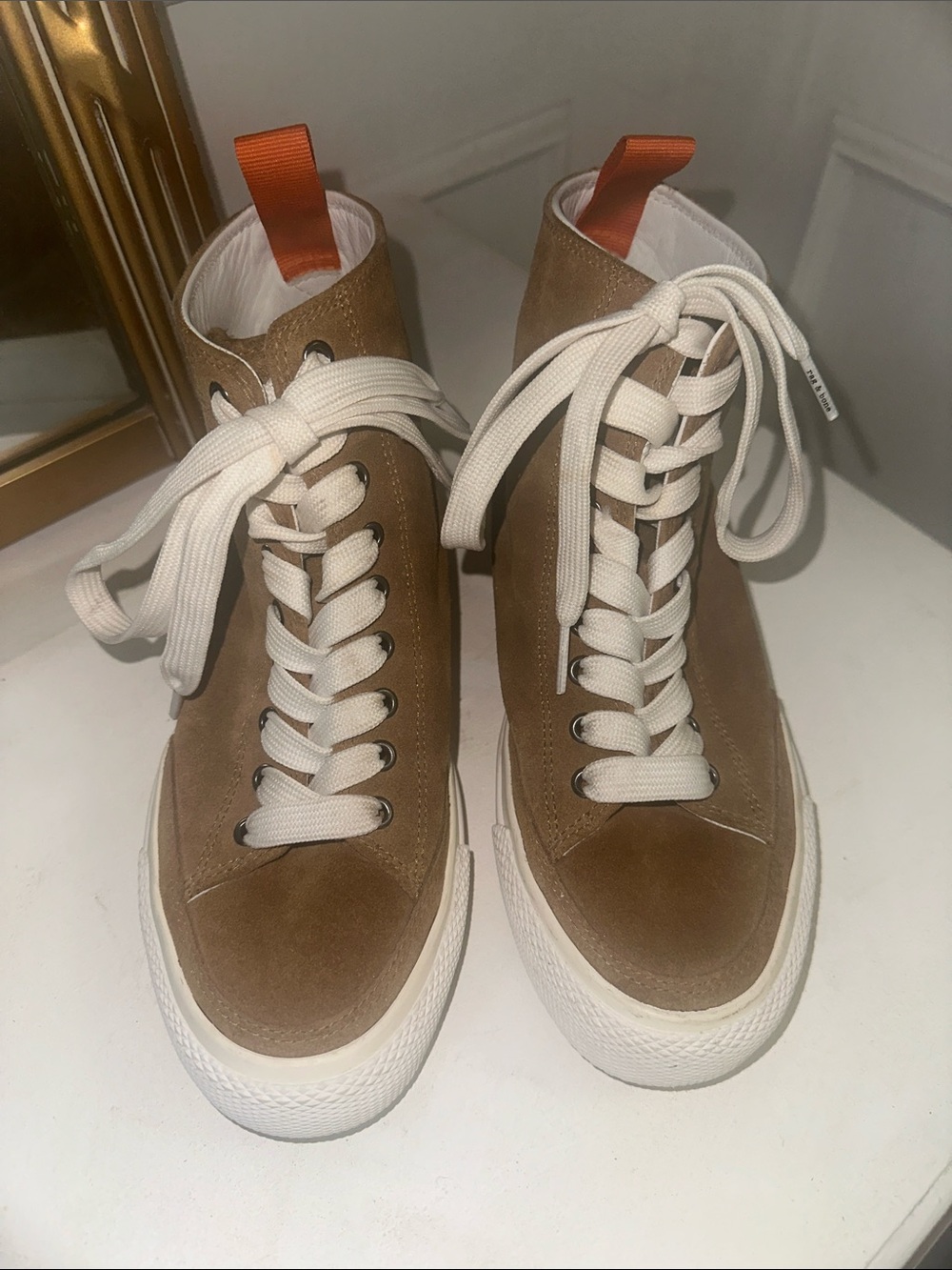 Rag & Bone Tan Suede High Top Sneakers Size 6.5 Casual Luxury Chunky